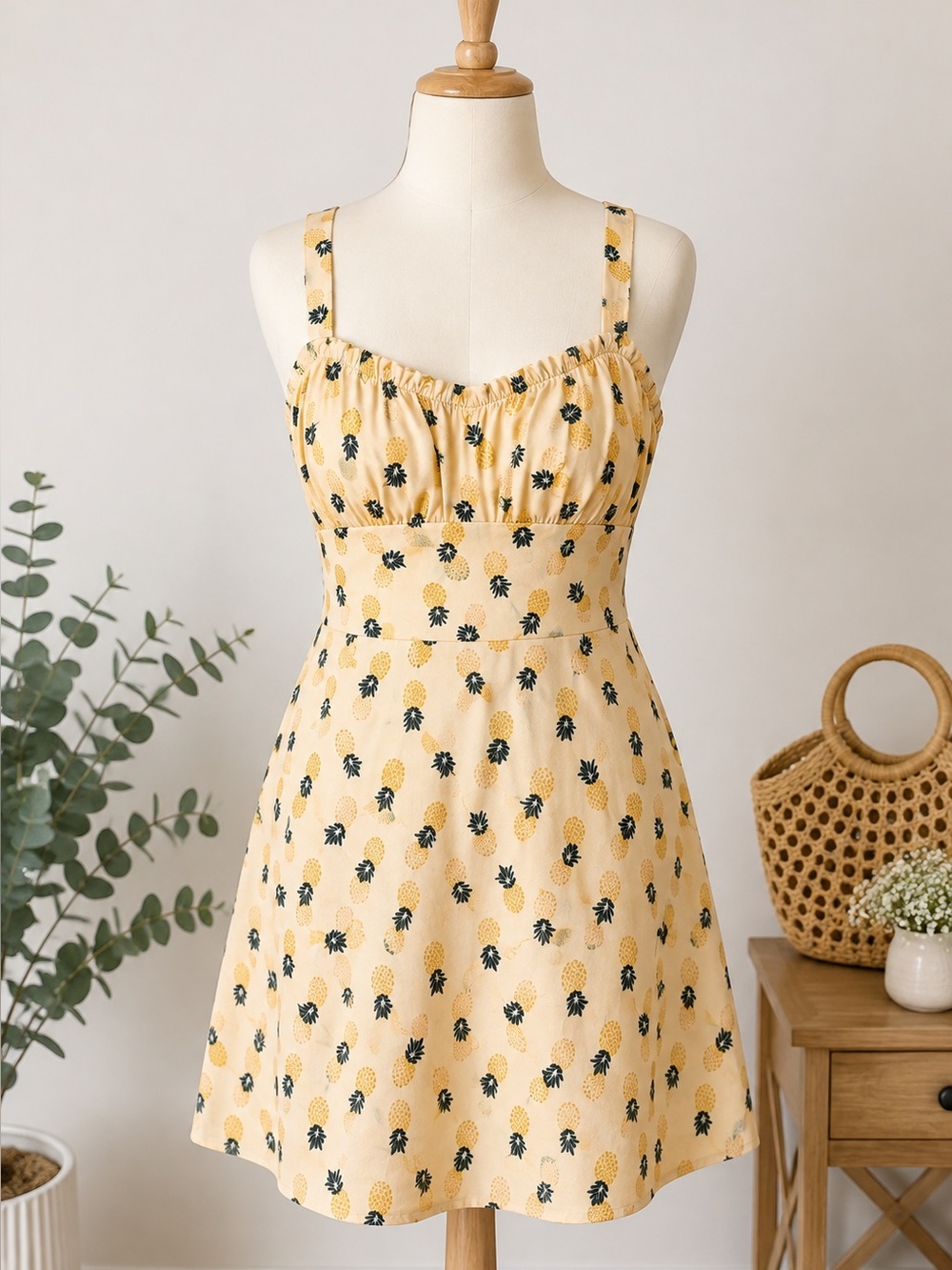 Altar’d State Pineapple Print Smocked Bust Mini Sundress – XL‎